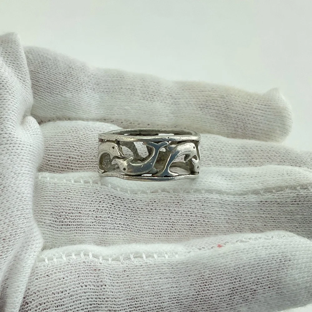 Vintage Silver Dolphin Ring Size 6 Open Work BoHo Beach Ocean Core Sea Punk